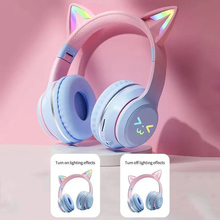 wireless Headphones RGB cute cat ear Bluetooth Earphones with microphone Stereo Music
