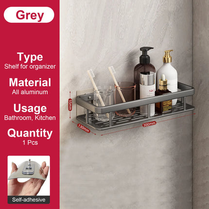Bathroom Shelf No Drill Wall Mounted Shampoo Bottle Shower Corner Rack Toilet Storage Rack Aluminum