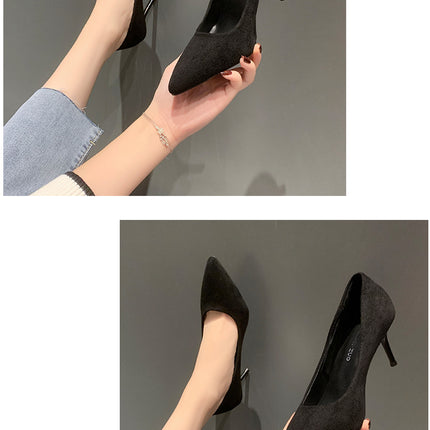 Women New Mid Heeled Sandals Black 6-8-10cm Pointed Thin Heeled Baotou Banquet High Heeled Shoes Womens Shoes Tacones Mujer