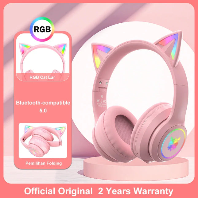 RGB Cat Ear Bluetoothcompatible 5.0 Wireless Gaming Headset