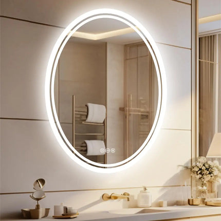 28/32 Inch Ultra Bright Oval LED Bathroom Mirror Anti-Fog Dimmable Backlit Lighted Vanity Mirror 3 Touch Sensor Switch