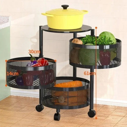 Rotating Vegetable Baskets Multi-Layer Kitchen Trolley Round Fruits Shelf Snacks Storage Rack Movable Bathroom Organizer Cart