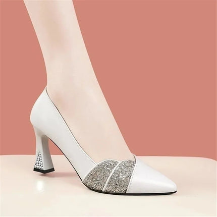 Women Cute Sweet Navy Blue High Quality Floral Crystal Comfort Pumps Lady Fashion Wine Red Heel