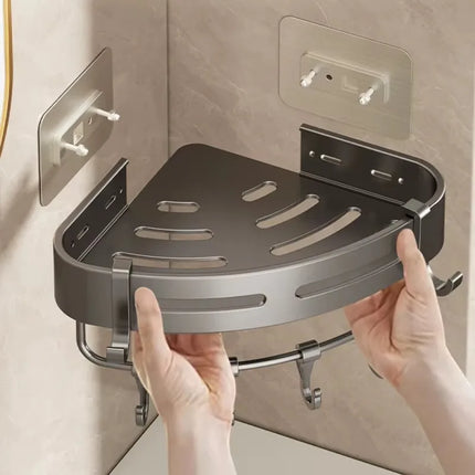 2pcs Bathroom Corner Shelf With Hook No Drill Space Aluminum Wall Mounted Shower Holder Shampoo