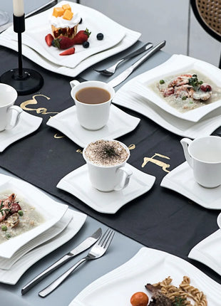 MALACASA Amparo 30/60 Piece White Porcelain Dinnerware Set Cups Saucers Dessert Soup Dinner Plates Service for 6/12 Persone