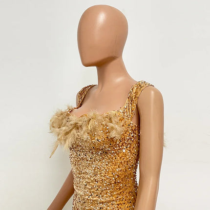 Spring And Summer Women's Clothing MINI Short Solid Color New Wind Sequins Halter Beach Dress One-word Shoulder Feathers Spice G