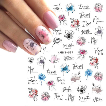 3d Nail Art Decals Elegant White RoyalBlue Roses Flowers