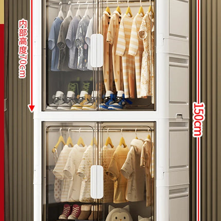 Double Door Open Clothes Storage Organizer with Wheels Foldable Wardrobe Cabinet Baby Cupboard Organizing Box Containers Bin