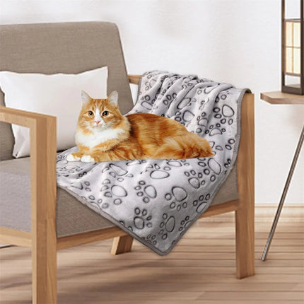 Pet Blanket Ultra-soft Fluffy Paw Printed Mat Pet Bed Dog Blanket Warm