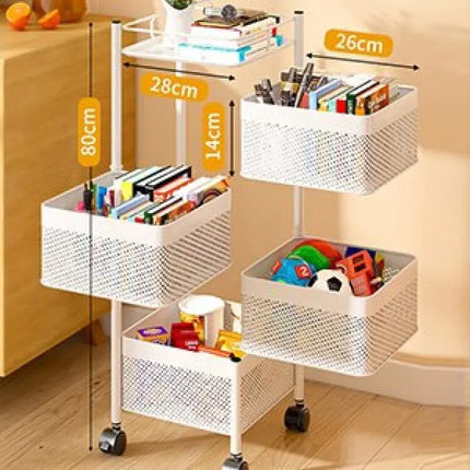 Household Floor Standing MultiLayer Storage Rack Removable Rotating Storage Cabinet Kitchen Vegetable Fruit Basket with Wheel