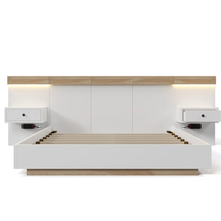 Double bed 160 x 200 cm with 2 LED bedside tables and USB C socket, including 2 bedside tables, bedroom complete - 205x264x90.5