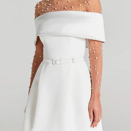 Slash Neck Off The Shoulder Solid Mini Dress, Women Spring Summer Patchwork Simple Party Dress, 2024 Short Sleeve Ladies Dress