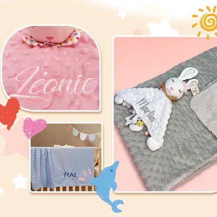 Personalized Baby Blanket Newborn Stroller Sleeping Dolls Custom Blanket With Name Soft Plush Soother Appease Towel Cover Gift