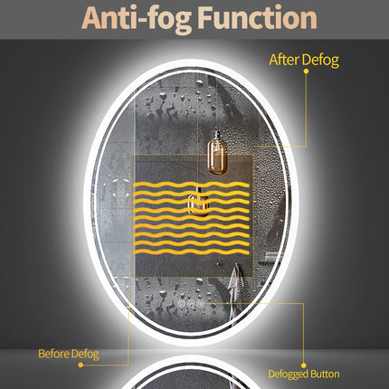 LED Lightd Bathroom Mirror Oval Illuminated Wall Vanity Mirror with Anti-Fog 3 Lighting Memory Function Backlit Makeup Mirror