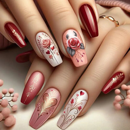 24Pcs Fashion Fake Nails Press on Long Ballet False Nails Art