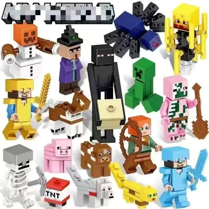 Village Farm Cave Mine Alex Zombie Action Figures Building Blocks Toys Gift for Children