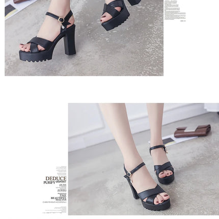 Sandals for Women One Word Summer 2024 Block Heel Ladies Shoes Wedge with Platform Waterproof Footwear Chunky Super-high Beige