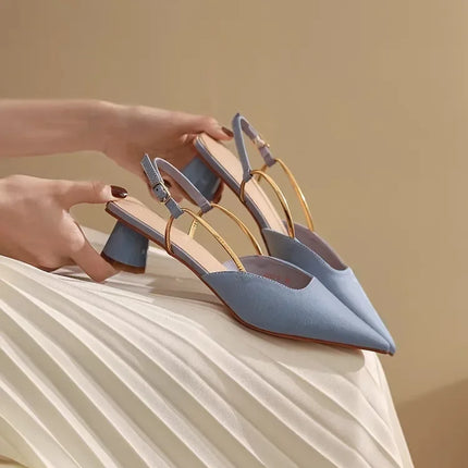 Women's Low Heels Sandals Fashion Pointed Toe Women's Stiletto Heels Slingback Casual Slippers Wedding Bride 2024 New