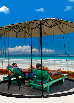 Parasols Net Adjustable Mosquito Net Cover Screen for Garden Umbrella Parasol Patio Table Bug Netting Cover with 2 Zipper Doors