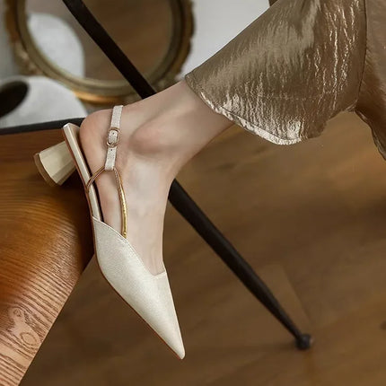 Women's Low Heels Sandals Fashion Pointed Toe Women's Stiletto Heels Slingback Casual Slippers Wedding Bride 2024 New