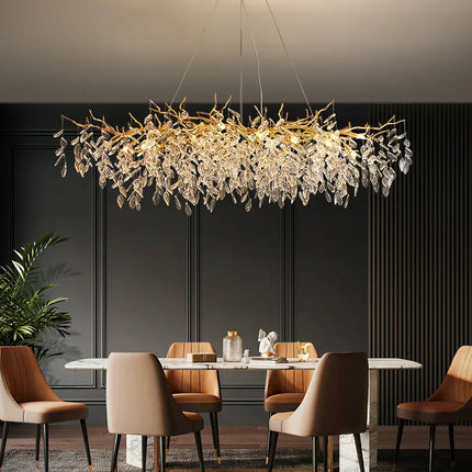 Nordic Luxury Living Room Branch Led Pendant Lights Lustre Crystal Art Hanging Lamp Modern Suspend Lamp Gold Chandelier Fixtures