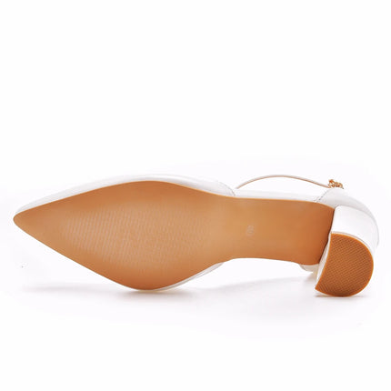 Crystal Queen Women 7CM Thick High Heels Sexy Pumps White Wedding Bride Shoes Pointed Toe Buckle Strap Sandals