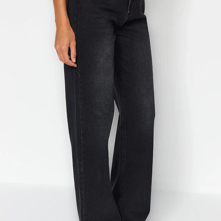 Trendyol TYZA Women's Jeans Casual Beltless Wide Leg Denim Plain Jeans Wide Leg Casual Pants Denim Pants