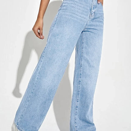 2025 new mid-waist straight jeans women's loose slimming all-match