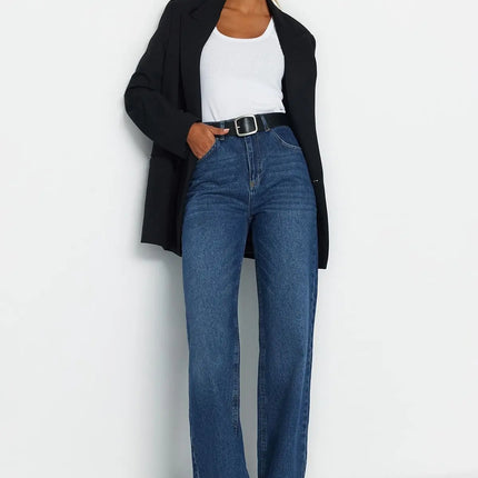 Trendyol TYZA Women's Jeans Casual Beltless Wide Leg Denim Plain Jeans Wide Leg Casual Pants Denim Pants
