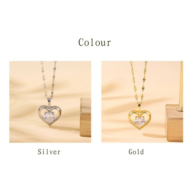 Heart Pendant Necklace for women Golden Stainless Steel Lips Neck Chain Female Artificial Gems Necklaces Jewelry for Girl