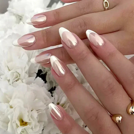 24Pcs French False Nails Almond Fake Nails