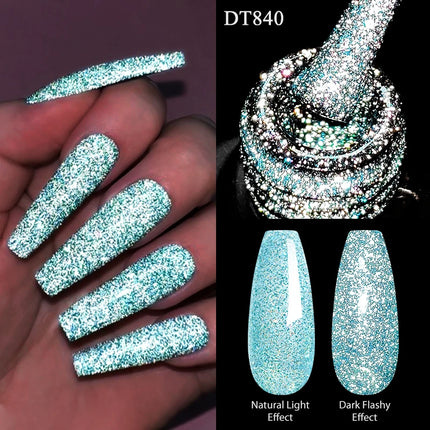 MEET ACROSS Sparkling Rose Pink Reflective Glitter Gel Nail Polish