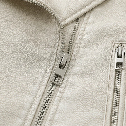 2024New Coal graysty le Women's washed leather jacket with belt, short coat with downgraded zipper and vintage lapel jacket