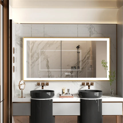 LUVODI Large Framed Bathroom Illuminate Mirror with Build-in LED Lighting Smart Touch Screen Dimming Defog Wall Makeup Mirror