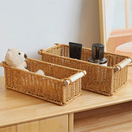 Rattan Storage Basket Wicker Storage Baskets for Shelves Desktop Wicker Baskets for Storage Woven Baskets S/M/L Sizes