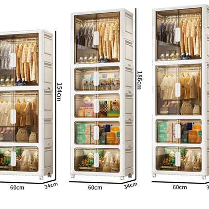 Double Door Open Clothes Storage Organizer with Wheels Foldable Wardrobe Cabinet Baby Cupboard Organizing Box Containers Bin