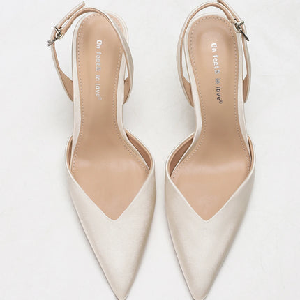 Women's Ivory Satin Pointed-Toe Slingback Heeled Sandals