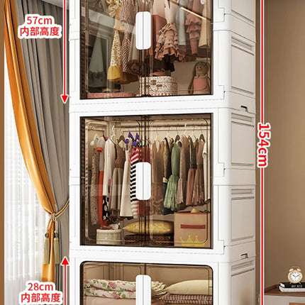 Double Door Open Clothes Storage Organizer with Wheels Foldable Wardrobe Cabinet Baby Cupboard Organizing Box Containers Bin