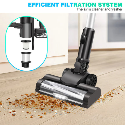 Vacuum 550W 45KPA｜2 Batteries｜LED Displa Self-Standing｜Pet Hair/Carpet/Hard Floor (Black)