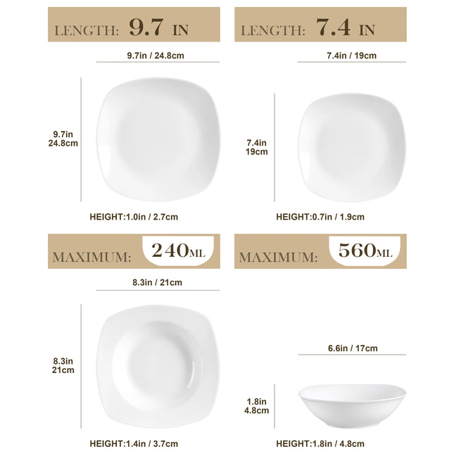 MALACASA ELISA 6/18/20/24/48 Piece White Porcelain Plates Sets with Soup/Dinner Plates Dinnerware Set Service for 12/24 Person