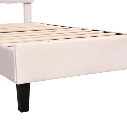 90 x 200 cm Single Bed for Teenagers and Adult , Beige Velvet Fabric with Flower-shaped Headboard and Slatted Frame