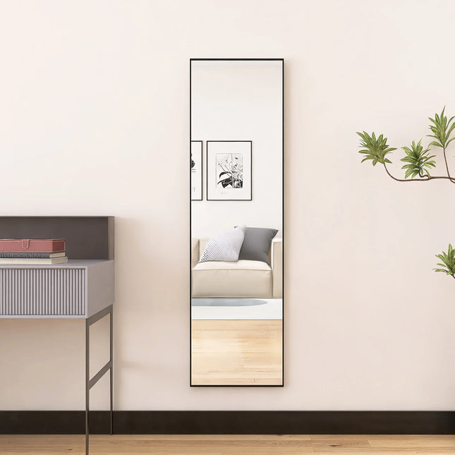 Rectangle Standing Mirror with Metal Frame HD Large Standing Mirror for Living Room, Bedroom and Dressing Room Black Mirror 140x