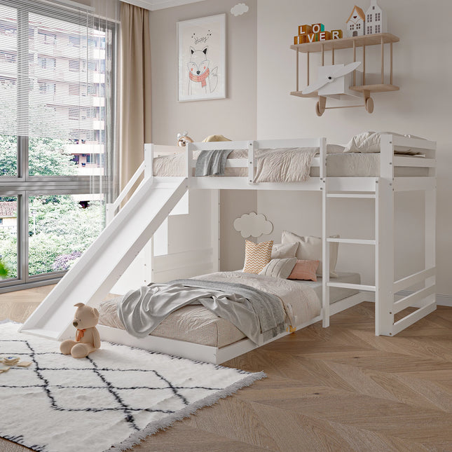 Children's Bed, Bunk Bed 90 x 200 cm with Storage Drawers, Bunk Bed with Fall Protection and Sloping Ladder, Solid Wood Bed Fram