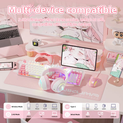 Gaming Headset Gamer Headset Stereo Headset with Microphone RGB Lighting Cute 3D Cartoon for iPad Tablet PS4