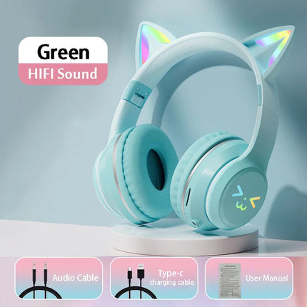 RGB Glow Earphones Wireless Earbuds 5.3 Cat Ear Bluetooth Sports Headphones Bluetooth