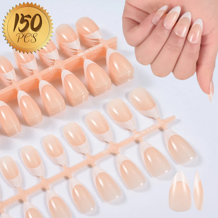 150Pcs Pre-made French False Nails Scarless Coffin Almond Fake Nail