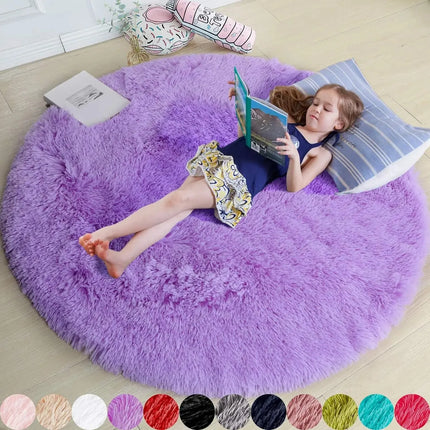 Pink Round Rug for Girls Bedroom,Fluffy Circle Area Rug for Kids Room,Furry Shaggy Carpet for Living Room