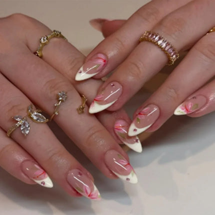 24pcs French Fake Nails Finished Almond Nails Sets