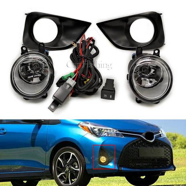 Car LED Fog Light For Toyota Vios Yaris Sedan 2013 2014 2015 2016 2017 with Wires Switch Harness Kit angel eyes Fog lamp cover