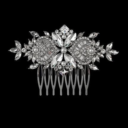 New Silver Alloy Hair Comb Handmade Pearls Rhinestones Fashion Metal Headpiece Elegant Hair Jewellery Accessory For Women